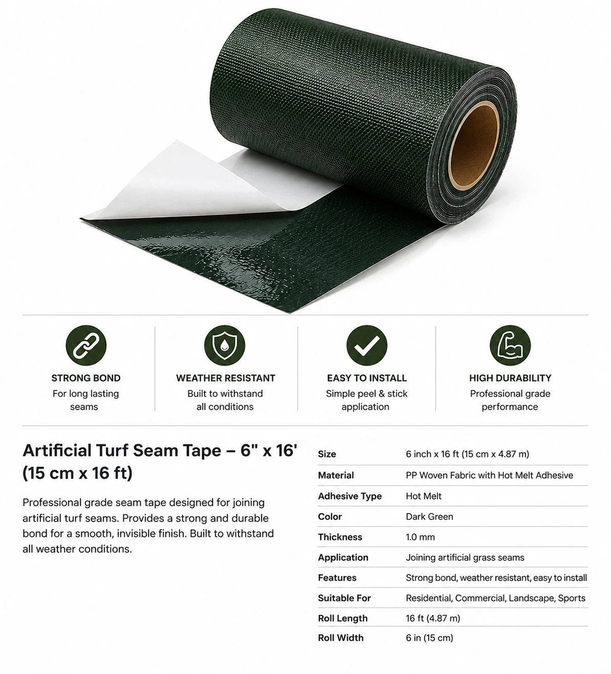 TurfX Seam Tape – 6" x 16" (Detail)